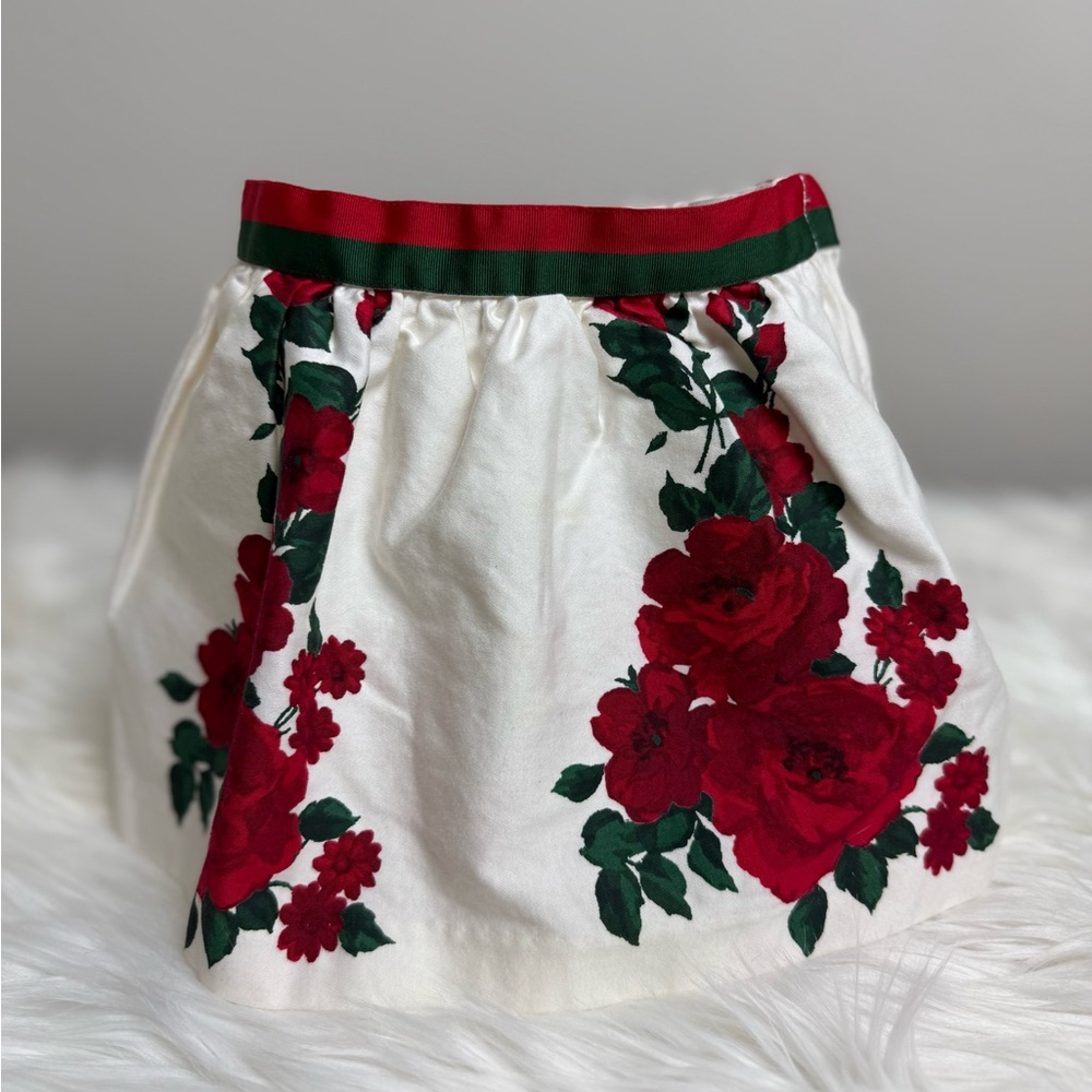Janie And Jack Skirt Girls 6-12 Months White Red Floral Rose Adjustable Waist